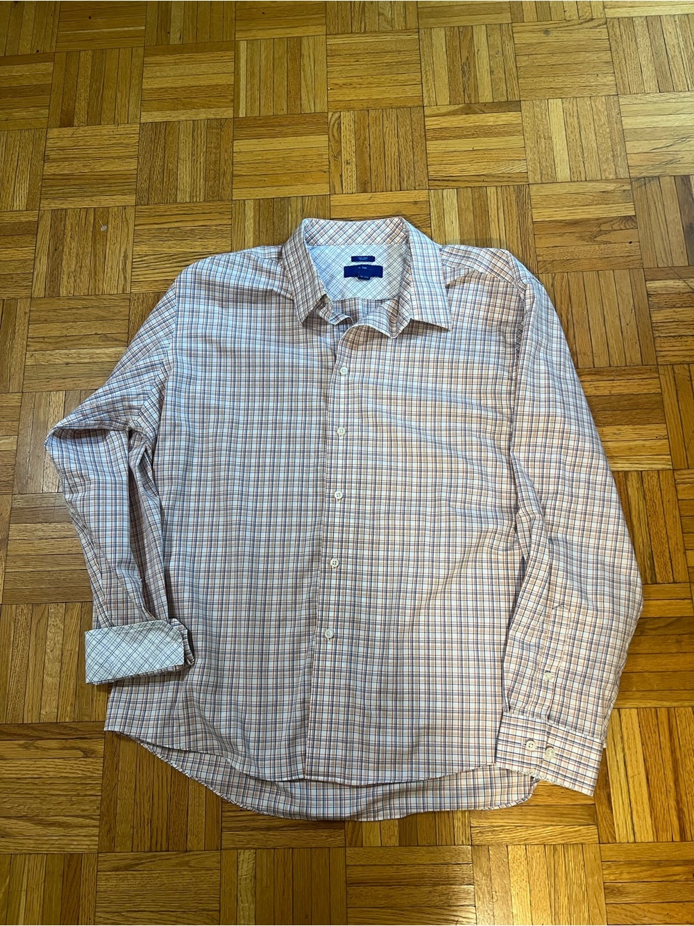 Egara Men's Long-Sleeve Button-Down Shirt - White with Orange & Blue Plaid XXL